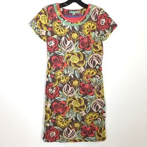 Boden Corduroy Floral Shift Dress Size 2R Colorful Cap Sleeve Retro Boho‎ Cotton